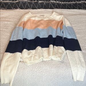 ANDREE BY UNIT Striped Crewneck Sweater in Cream, Peach, Light Blue & Navy
